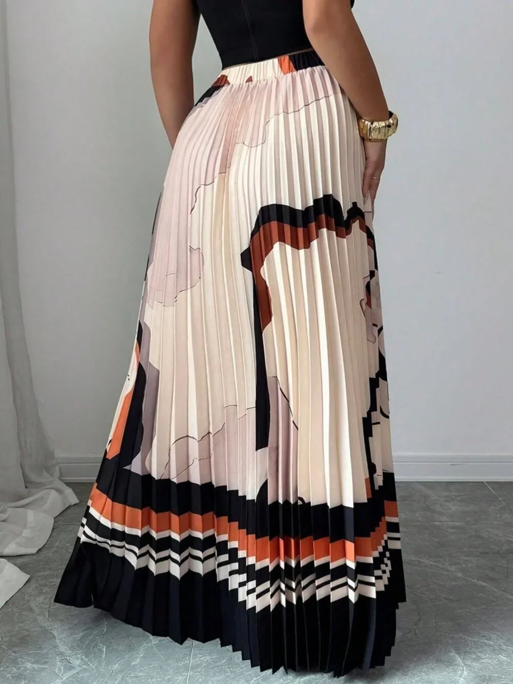 Multicolor Casual Women's Plus Size Marble Print Burnout A-Line Skirt